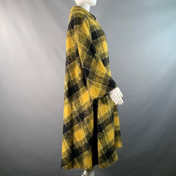 RED VALENTINO Size M Yellow Black Wool Blend Plaid 3/4 Sleeves Coat - Picture 2 of 6